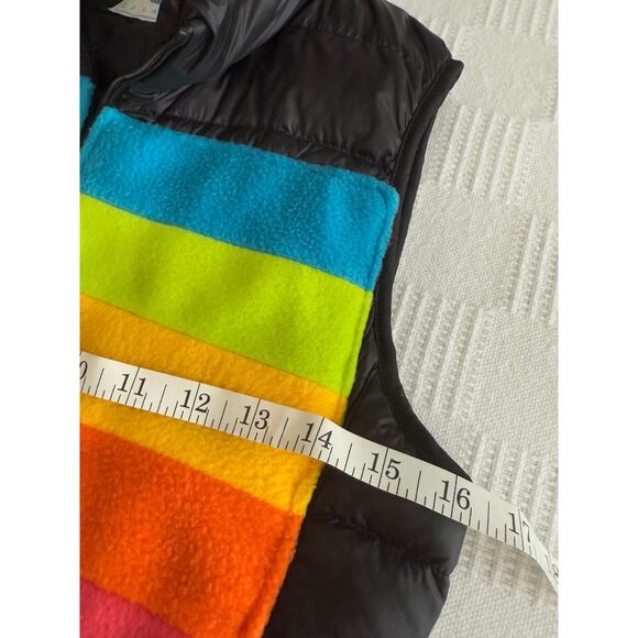 VTG Y2K CJ Laing Black W/ Rainbow Fleece Puffer Vest Funnel Neck Retro Stripes S - Picture 3 of 7